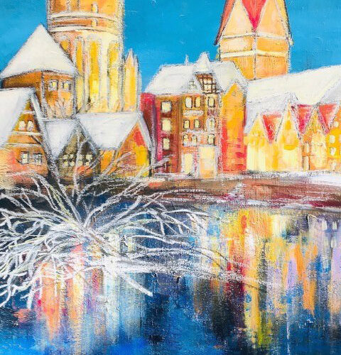 Gemälde Winterzeit an der Ilmenau (2019) 60 x 120 cm, Acryltechnik auf Leinwand,