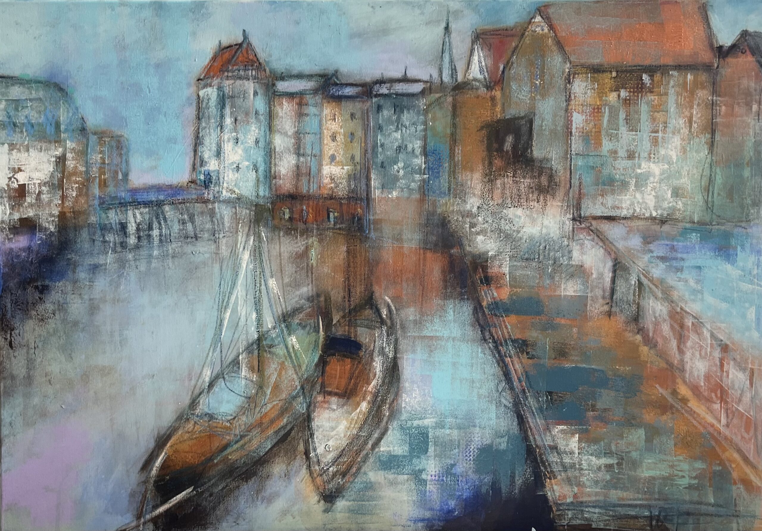 Kunstdruck "Nebliger Morgen am Stintmarkt Lüneburg"