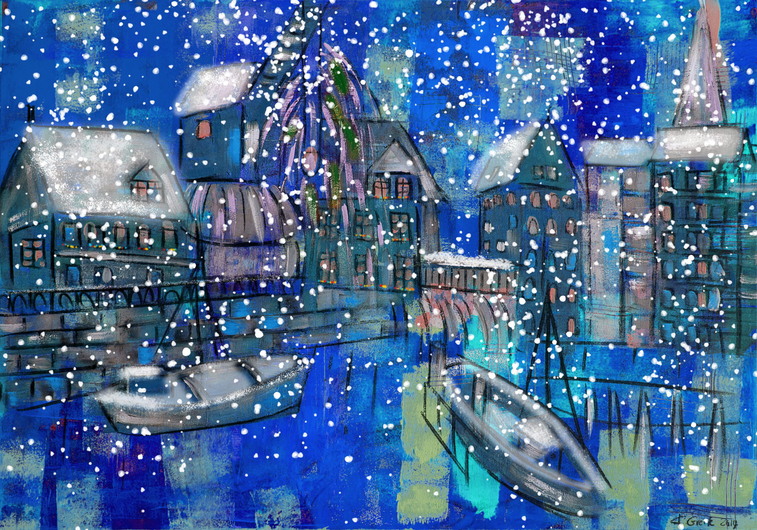 Kunstdruck "Das Lüneburger Wasserviertel im Weihnachtsglanz"