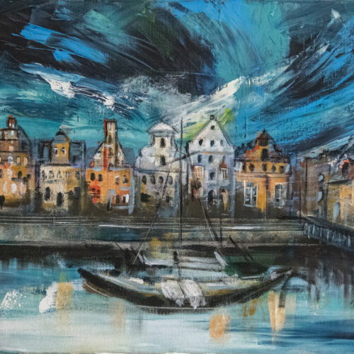Windige Nacht im Lüneburger Wasserviertel 80 x 60 cm, Acryltechnik auf Leinwand, noch als Originalgemälde erhältich!