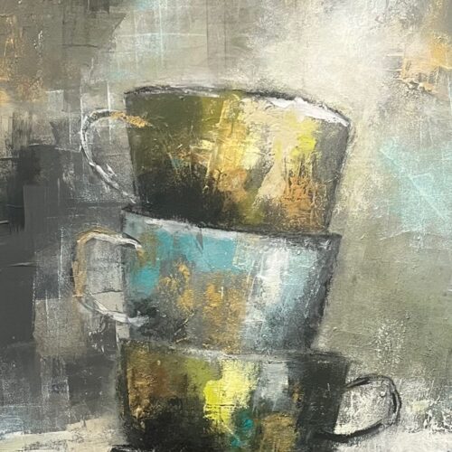 Gemälde "Nach dem Kaffeeklatsch" von Karin Greife(2024) 50 x 100 cm, Acryl auf Leinwand