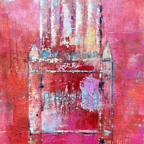 Gemälde "Wasserturm Lüneburg in der Sonne" von Karin Greife (2025) 50 x 100 cm, Acryl-Mischtechnik, aktuell noch als Originalgemälde erhältlich