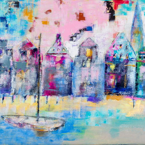 Gemälde "Down by the water" von Karin Greife(2025) 80 x 60 cm, Acryl-Mischtechnik, aktuell noch als Originalgemälde erhältlich