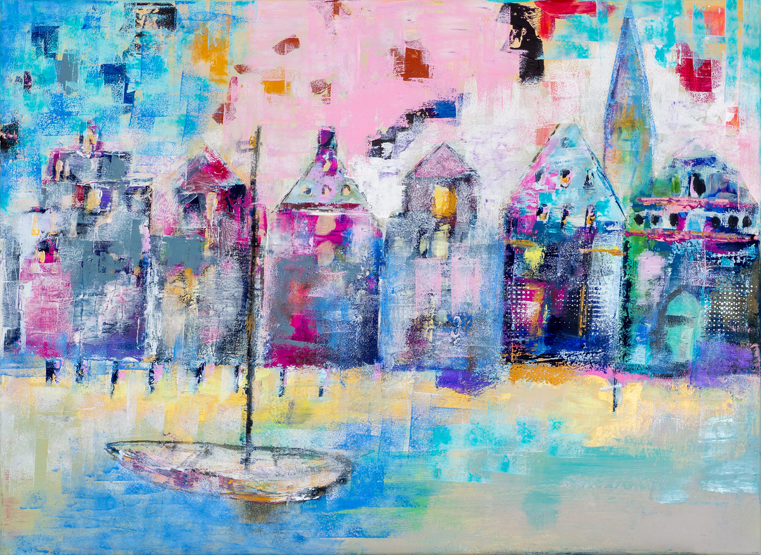 Gemälde "Down by the water" von Karin Greife(2025) 80 x 60 cm, Acryl-Mischtechnik, aktuell noch als Originalgemälde erhältlich