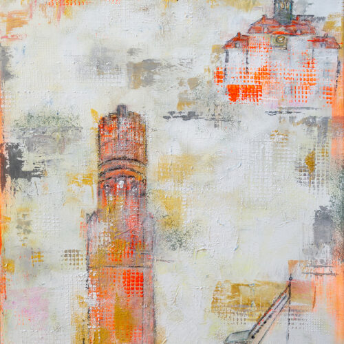 Gemälde "Frischer Wind in Lüneburg" von Karin Greife (2025) 70 x 140 cm, Acryl-Mischtechnik, aktuell noch als Originalgemälde erhältlich