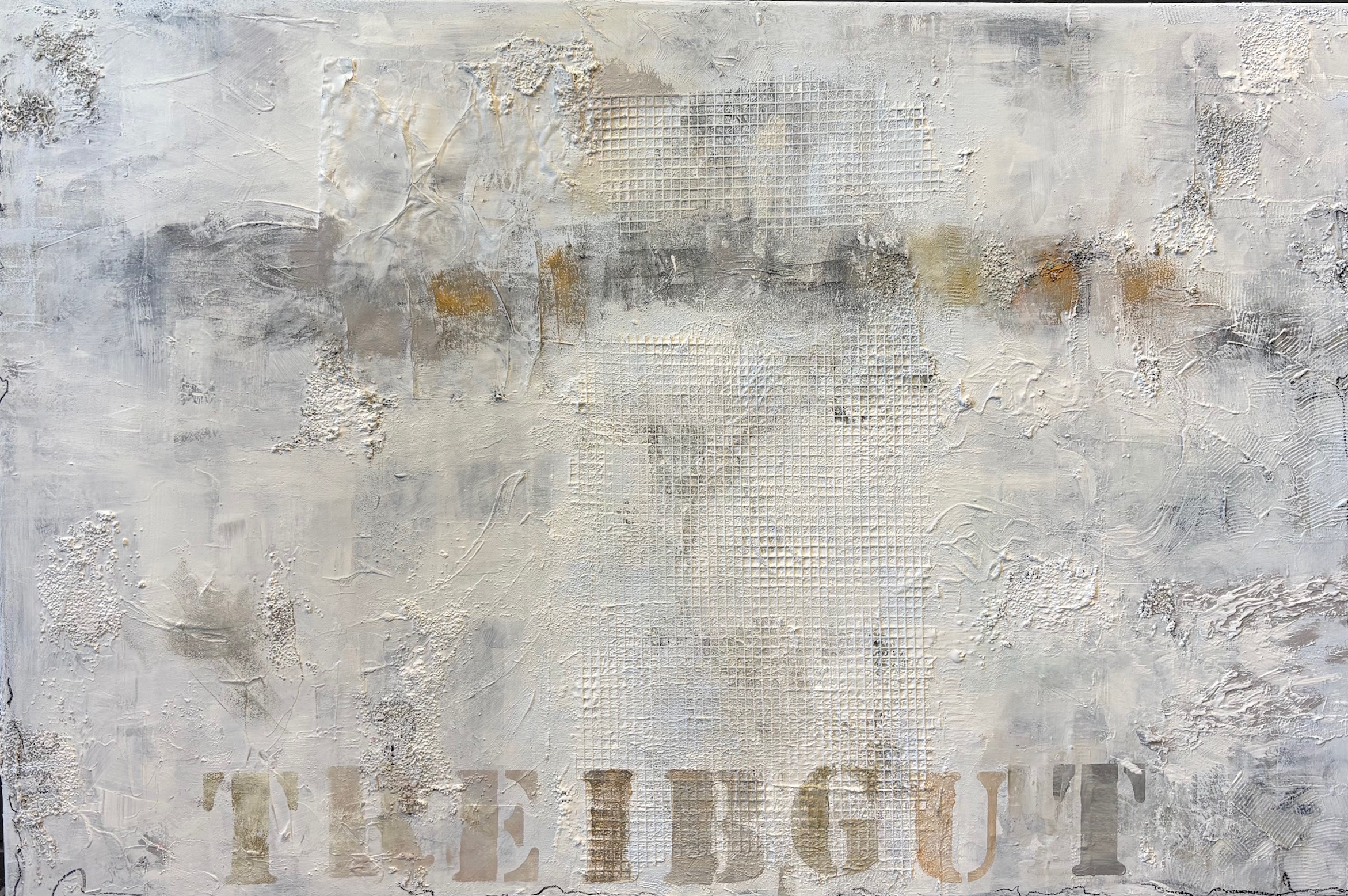 Gemälde/ Installation "Treibgut II" von Karin Greife (2024/2025) 100 x 80 cm Acryl-Installation auf Leinwand von Karin Greife