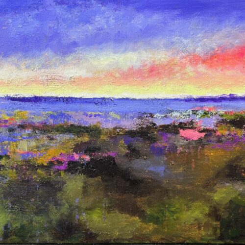 Gemälde "Die Heide blüht" von Karin Greife (2024/2025) 120 x 80 cm, von Karin Greife, Acryl-Mischtechnik auf Leinwand, aktuell noch erhältlich