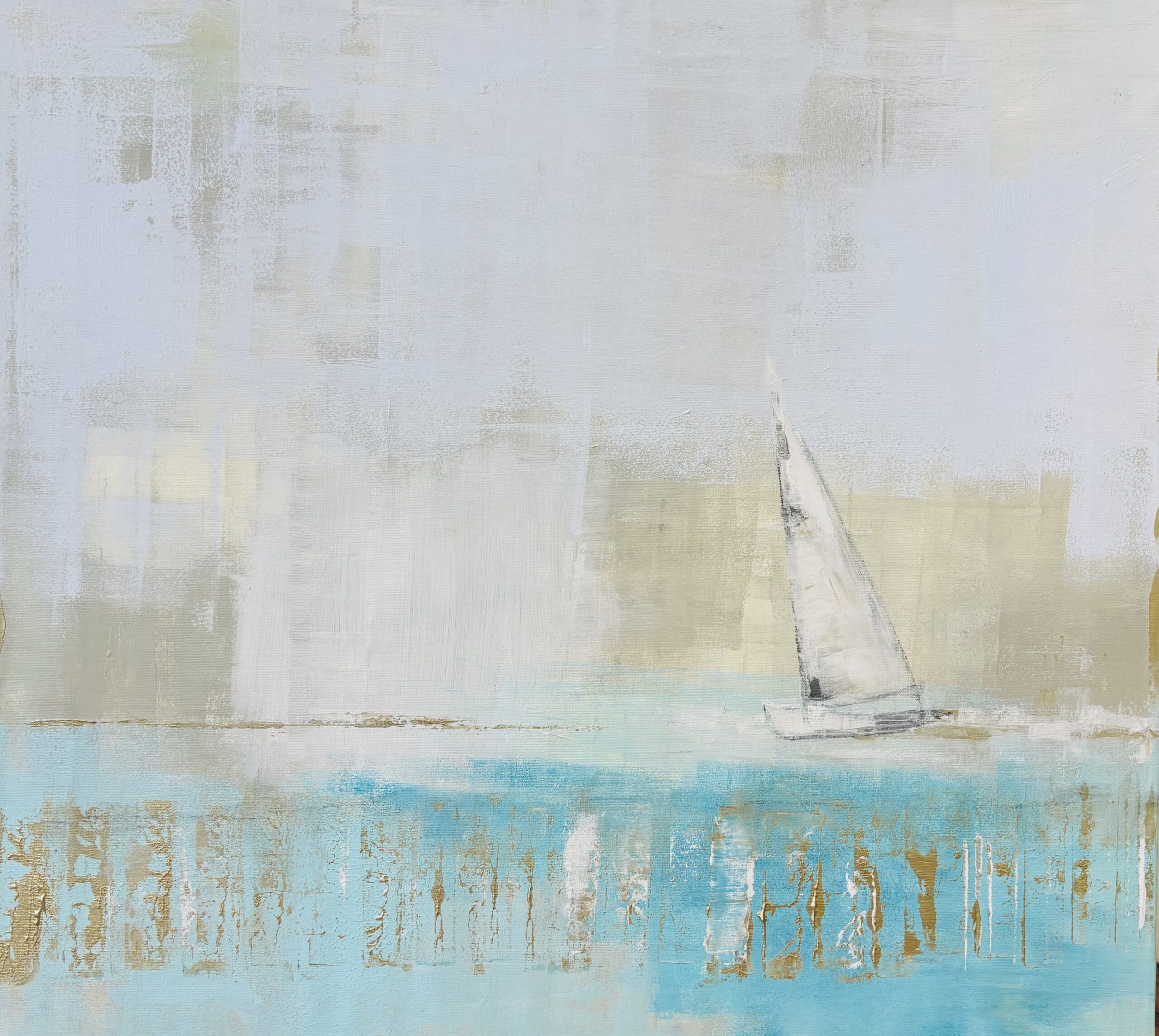 Kunstdruck "Klar zur Wende: Segelboot am Elbstrand"