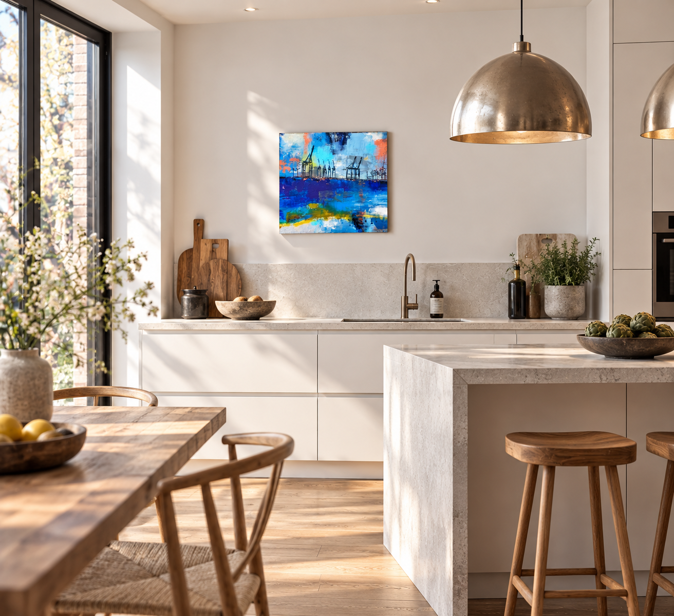 Gemälde "Elbstrand Hamburg und Hafenkräne" – Bild 5