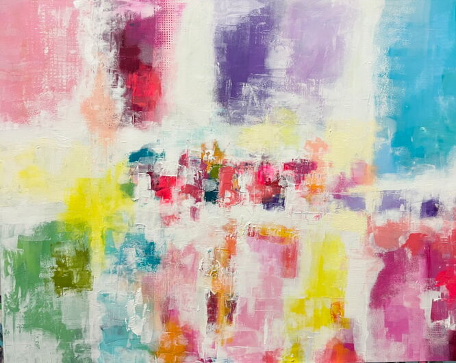Abstrakte Impression in fröhlichen Faerben. Als Kunstdruck ausdrucksstark in den Farben
