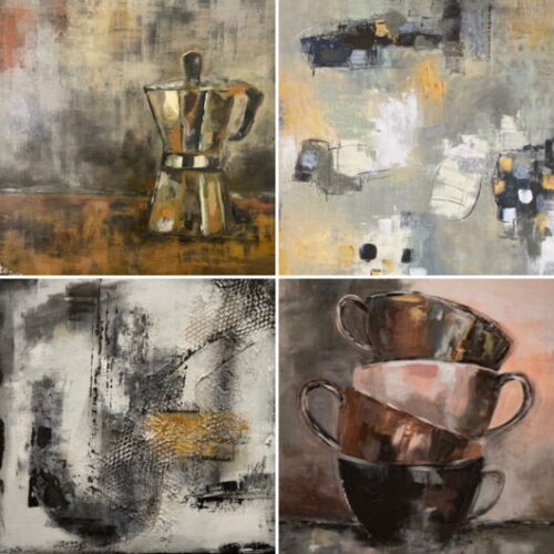 4 quadratische Motive als Mini-Drucke & 4 Kunstpostkarten im Paket 12