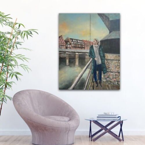 Kunstdruck "Jelena vor dem Alten Kran im Lüneburger Wasserviertel" - Ansicht 1