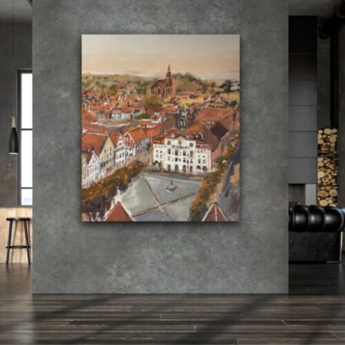 Kunstdruck "Goldenes Lüneburg von oben - Marktplatz, Rathaus und Altstadt" - Ansicht 1