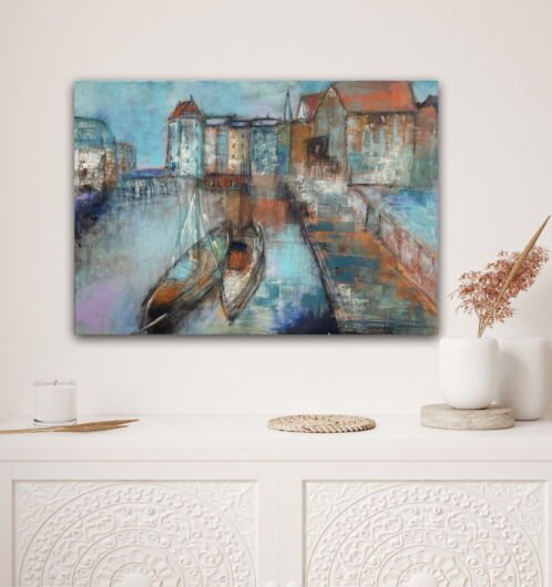 Kunstdruck "Nebliger Morgen am Stintmarkt Lüneburg" - Ansicht 1