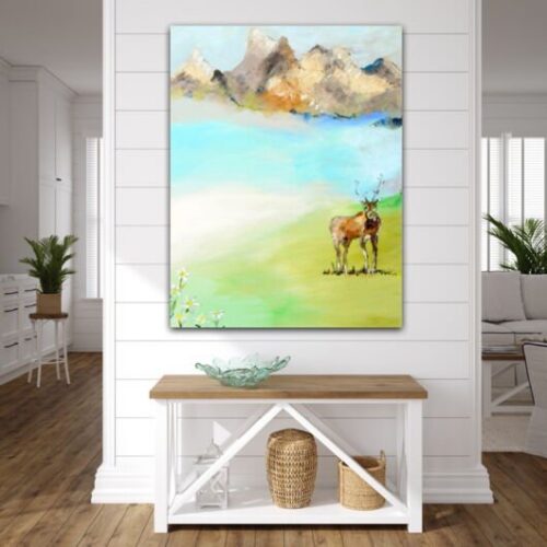 Kunstdruck "Ruhe in den Bergen mit Hirsch" - Ansicht 1