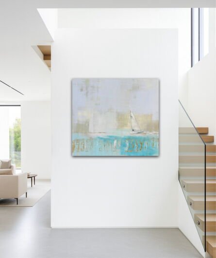 Kunstdruck "Klar zur Wende: Segelboot am Elbstrand" - Ansicht 2