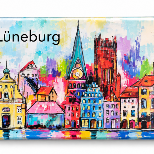 Rechteckiger Magnet (7 x 4,5 cm) & A6-Postkarte, Motiv "Lüneorte"