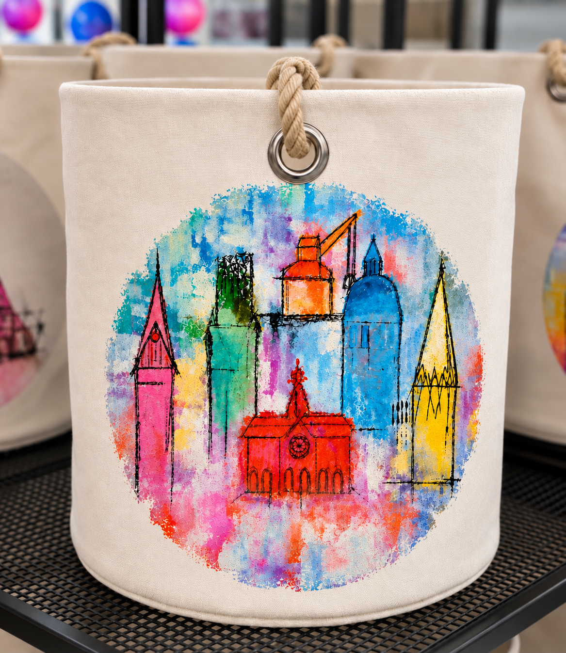 Windlicht aus Segeltuch mit Lünebuch-Motiv (14 cm Höhe) inkl. A6-Postkarte, Motiv "Frühling in Lüneburg"