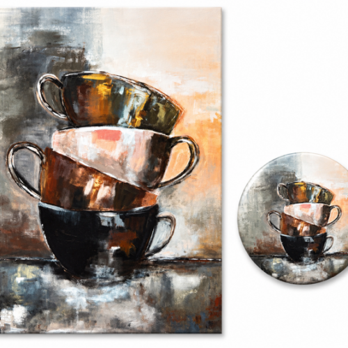 Runder Magnet (5,5 cm Durchmesser) & A6-Postkarte, Motiv "Coffee Time"