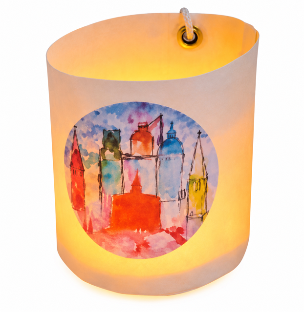 Windlicht aus Segeltuch mit Lünebuch-Motiv (14 cm Höhe) inkl. A6-Postkarte, Motiv "Frühling in Lüneburg" – Bild 2