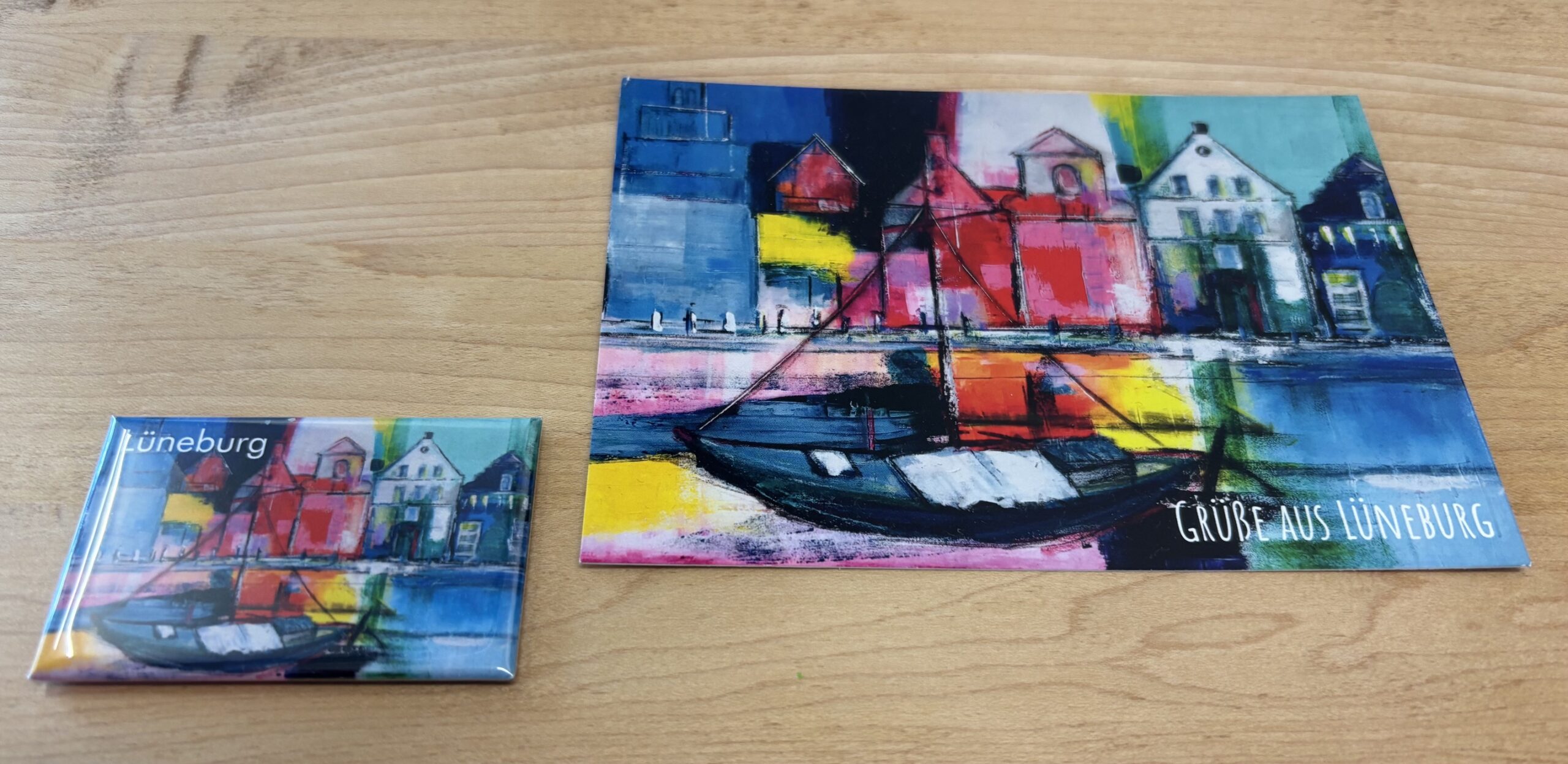 Rechteckiger Magnet (7 x 4,5 cm) & A6-Postkarte, Motiv "Lüneburg-Boot" – Bild 2