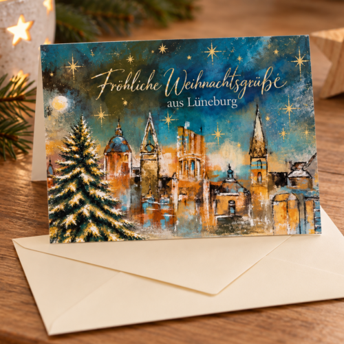 10 x A6-Weihnachtskarte mit Umschlag „Lüneburg-Weihnachts-Symphonie im Mondenschein